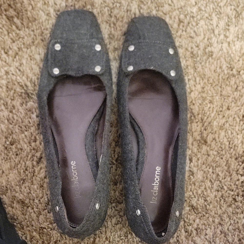 Liz Claiborne Charcoal Loafers with Silver Accents